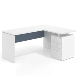 Mesa de Escritorio con cajones en L Work Plus, ala corta, fondo 60, frontales melamina estructura blanco mate