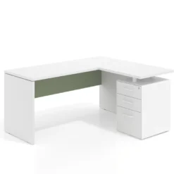 Mesa de Escritorio con cajones en L Work Plus, ala corta, fondo 60, frontales melamina estructura blanco mate