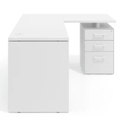 Mesa de Escritorio con cajones en L Work Plus, ala corta, fondo 60, frontales melamina estructura blanco mate