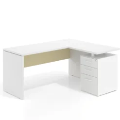 Mesa de Escritorio con cajones en L Work Plus, ala corta, fondo 60, frontales melamina estructura blanco mate