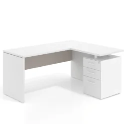 Mesa de Escritorio con cajones en L Work Plus, ala corta, fondo 60, frontales melamina estructura blanco mate