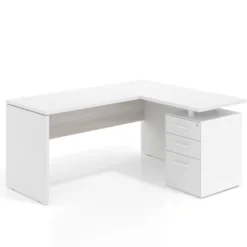 Mesa de Escritorio con cajones en L Work Plus, ala corta, fondo 60, frontales melamina estructura blanco mate