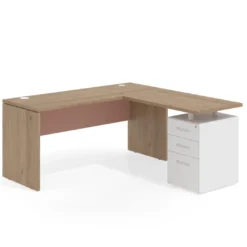 Mesa de Escritorio con cajones en L Work Plus fondo 60, frontales de metal estructura naturale