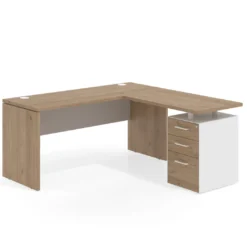 Mesa de Escritorio con cajones en L Work Plus fondo 60, frontales melamina estructura naturale