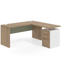 Mesa de Escritorio con cajones en L Work Plus fondo 60, frontales melamina estructura naturale