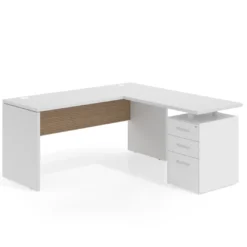 Mesa de Escritorio con cajones en L Work Plus fondo 60, frontales de metal diseño rayado