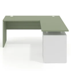 Mesa de Escritorio con cajones en L Work Plus fondo 60, frontales de metal diseño rayado
