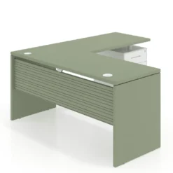 Mesa de Escritorio con cajones en L Work Plus fondo 60, frontales de metal diseño rayado