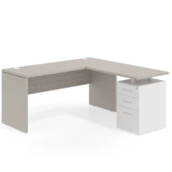 Mesa de Escritorio con cajones en L Work Plus fondo 60, frontales de metal diseño rayado