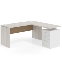 Mesa de Escritorio con cajones en L Work Plus fondo 60, frontales de metal diseño rayado