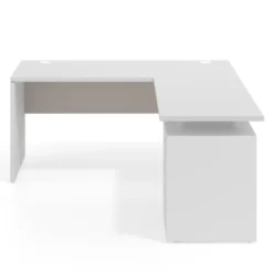 Mesa de Escritorio con cajones en L Work Plus fondo 60, frontales de metal estructura blanco mate