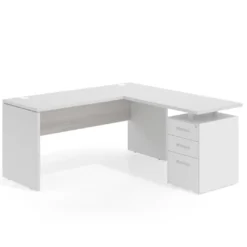 Mesa de Escritorio con cajones en L Work Plus fondo 60, frontales de metal estructura blanco mate