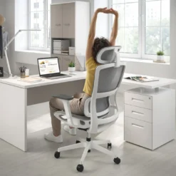 Mesa de Escritorio con cajones en L Work Plus fondo 60, frontales de metal estructura blanco mate