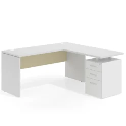 Mesa de Escritorio con cajones en L Work Plus fondo 60, frontales de metal estructura blanco mate