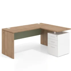 Mesa de Escritorio con cajones en L Work Plus, ala corta, fondo 60, frontales de metal estructura naturale