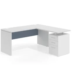 Mesa de Escritorio con cajones en L Work Plus fondo 60, frontales de metal estructura blanco mate