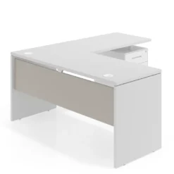 Mesa de Escritorio con cajones en L Work Plus fondo 60, frontales de metal estructura blanco mate