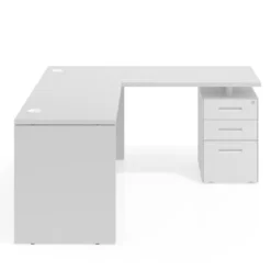 Mesa de Escritorio con cajones en L Work Plus fondo 60, frontales de metal estructura blanco mate