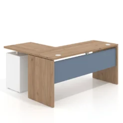 Mesa de Escritorio con cajones en L Work Plus fondo 60, frontales de metal estructura blanco mate