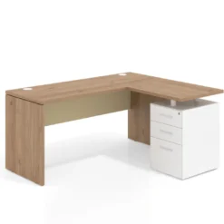 Mesa de Escritorio con cajones en L Work Plus fondo 60, frontales de metal estructura blanco mate