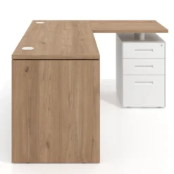 Mesa de Escritorio con cajones en L Work Plus fondo 60, frontales de metal estructura blanco mate