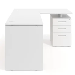 Mesa de Escritorio con cajones en L Work Plus, ala corta, fondo 60, frontales de metal estructura blanco mate