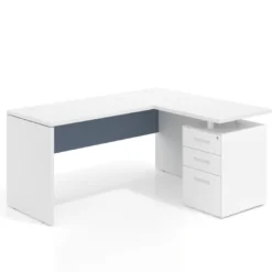 Mesa de Escritorio con cajones en L Work Plus, ala corta, fondo 60, frontales de metal estructura blanco mate