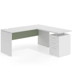 Mesa de Escritorio con cajones en L Work Plus fondo 60, frontales de metal estructura blanco mate