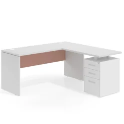 Mesa de Escritorio con cajones en L Work Plus, ala corta, fondo 60, frontales de metal estructura blanco mate