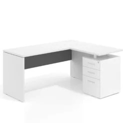 Mesa de Escritorio con cajones, fondo 68cm, estructura negra, ala corta, pedestal metálico