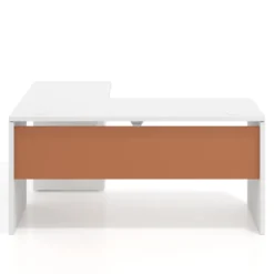 Mesa de Escritorio con cajones en L Work Plus, ala corta, fondo 60, frontales de metal estructura blanco mate