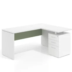 Mesa de Escritorio con cajones en L Work Plus, ala corta, fondo 60, frontales de metal estructura blanco mate