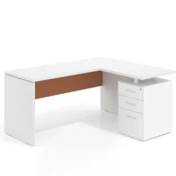 Mesa de Escritorio con cajones, fondo 68cm, estructura negra, ala corta, pedestal metálico