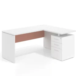 Mesa de Escritorio con cajones, fondo 68cm, estructura negra, ala corta, pedestal metálico