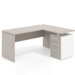 Mesa de Escritorio con cajones en L Work Plus, ala corta, fondo 60, frontales melamina diseño rayado