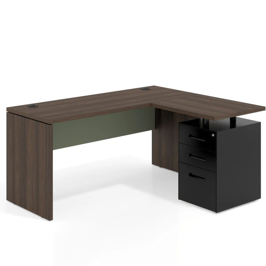 Mesa de Escritorio con cajones en L Work Plus, ala corta, fondo 60, frontales de metal estructura mistral