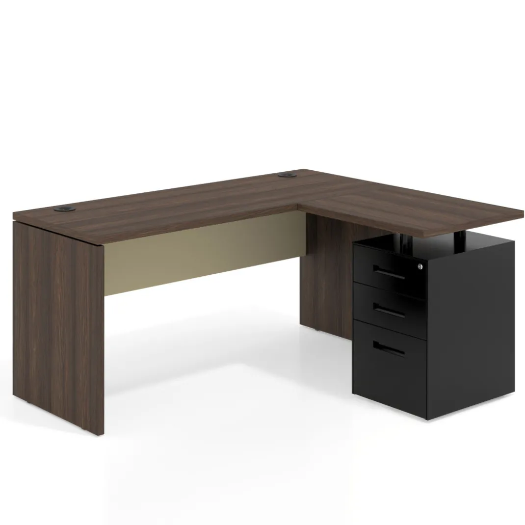 Mesa de Escritorio con cajones en L Work Plus, ala corta, fondo 60, frontales de metal estructura mistral