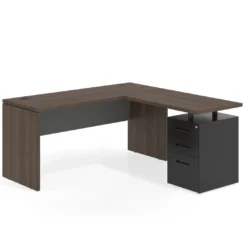 Mesa de Escritorio con cajones en L Work Plus fondo 60, frontales de metal estructura mistral