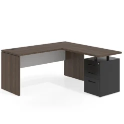 Mesa de Escritorio con cajones en L Work Plus fondo 60, frontales de metal estructura mistral