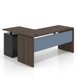 Mesa de Escritorio con cajones en L Work Plus, ala corta, fondo 60, frontales de metal estructura mistral