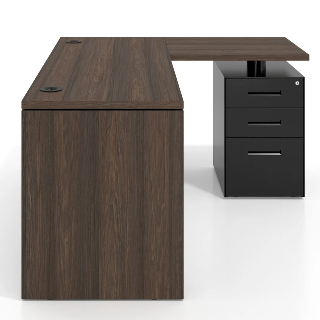 Mesa de Escritorio con cajones en L Work Plus, ala corta, fondo 60, frontales de metal estructura mistral