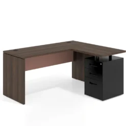 Mesa de Escritorio con cajones en L Work Plus, ala corta, fondo 60, frontales de metal estructura mistral
