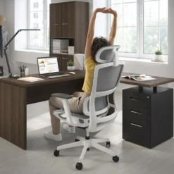 Mesa de Escritorio con cajones en L Work Plus fondo 60, frontales melamina estructura mistral