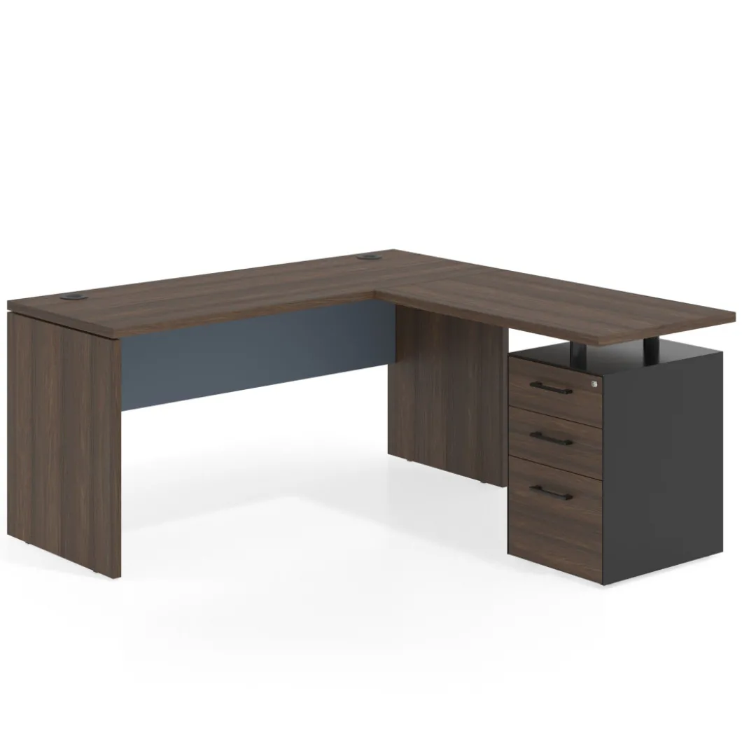 Mesa de Escritorio con cajones en L Work Plus fondo 60, frontales melamina estructura mistral
