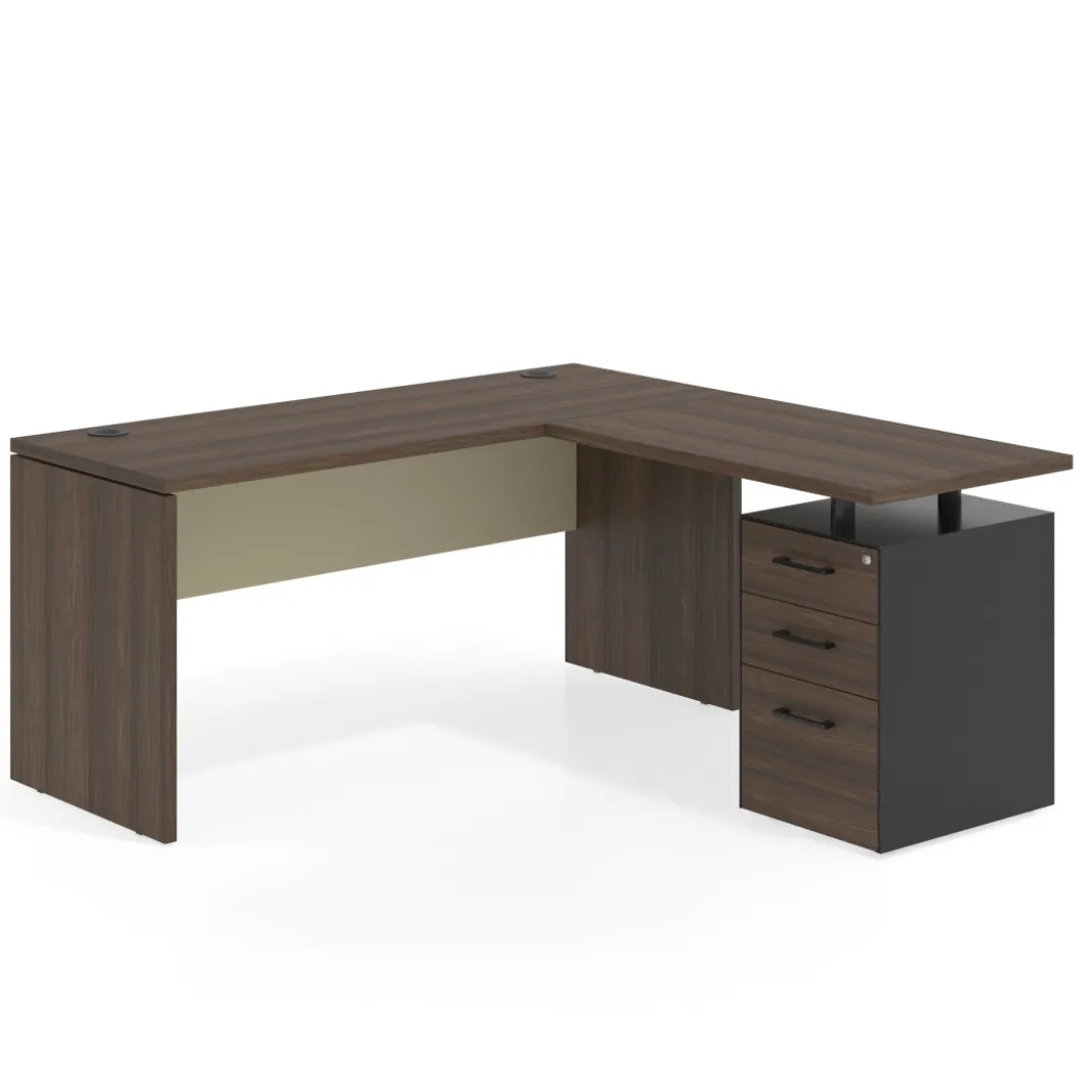 Mesa de Escritorio con cajones en L Work Plus fondo 60, frontales melamina estructura mistral