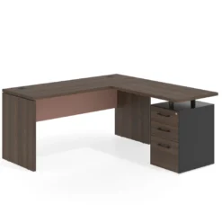 Mesa de Escritorio con cajones en L Work Plus fondo 60, frontales melamina estructura mistral