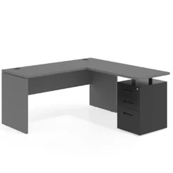 Mesa de Escritorio con cajones en L Work Plus fondo 60, frontales de metal diseño monocolor