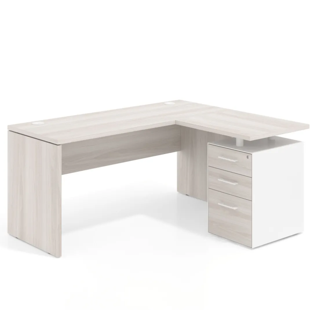 Mesa de Escritorio con cajones en L Work Plus, ala corta, fondo 60, frontales melamina diseño monocolor