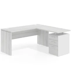 Mesa de Escritorio con cajones en L Work Plus fondo 60, frontales melamina diseño monocolor
