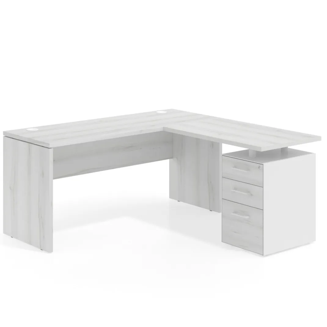 Mesa de Escritorio con cajones en L Work Plus fondo 60, frontales melamina diseño monocolor